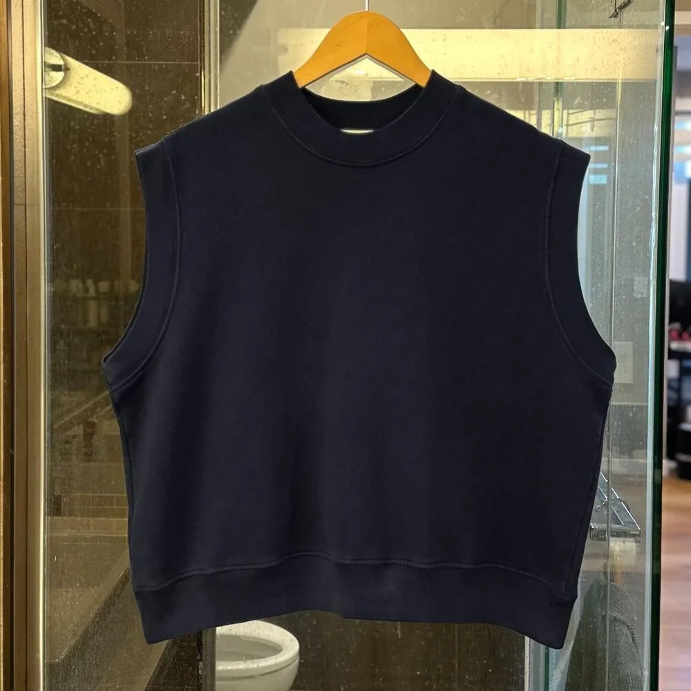 (NWOT) NLT Cotton-Fleece Boxy Garment-Dye Sleeveless Sweatshirt Vest (True Navy) - Picture 7 of 16